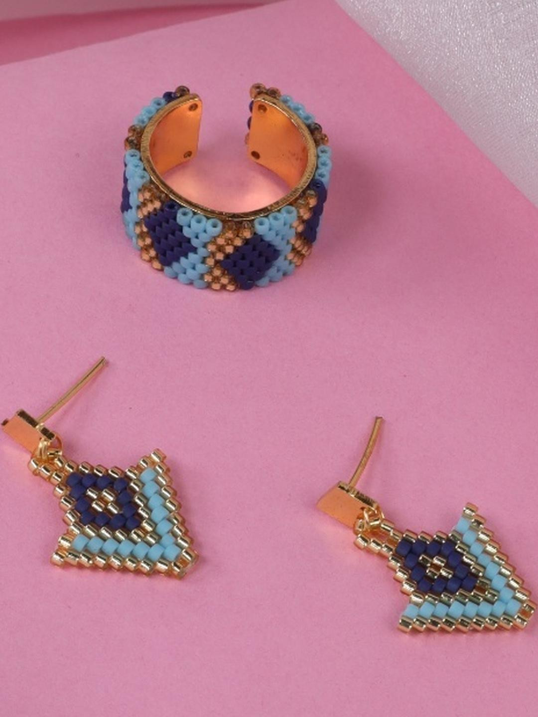 Threads & Beads Gold-Plated Finger Ring and Earrings Combo