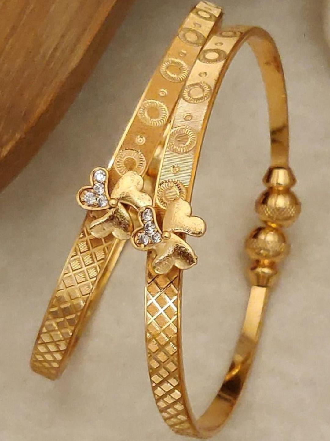 Jitaksh Women's Floral Design Traditional Micro Gold Plated Bangle Pak of 2