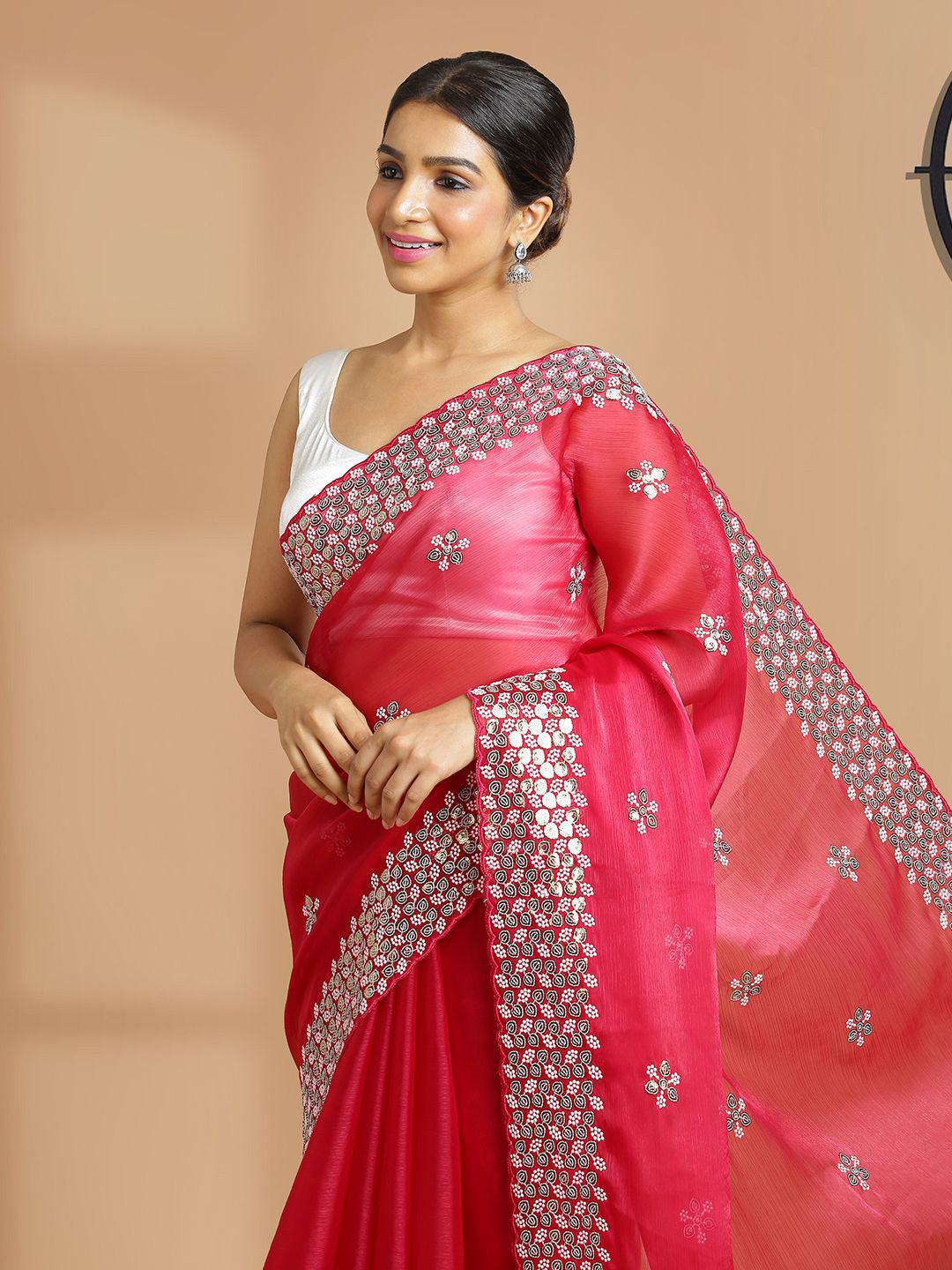 Kalyan Silks Embellished Sequinned  Saree With Thread And Sequence Worked Buttas Over Body