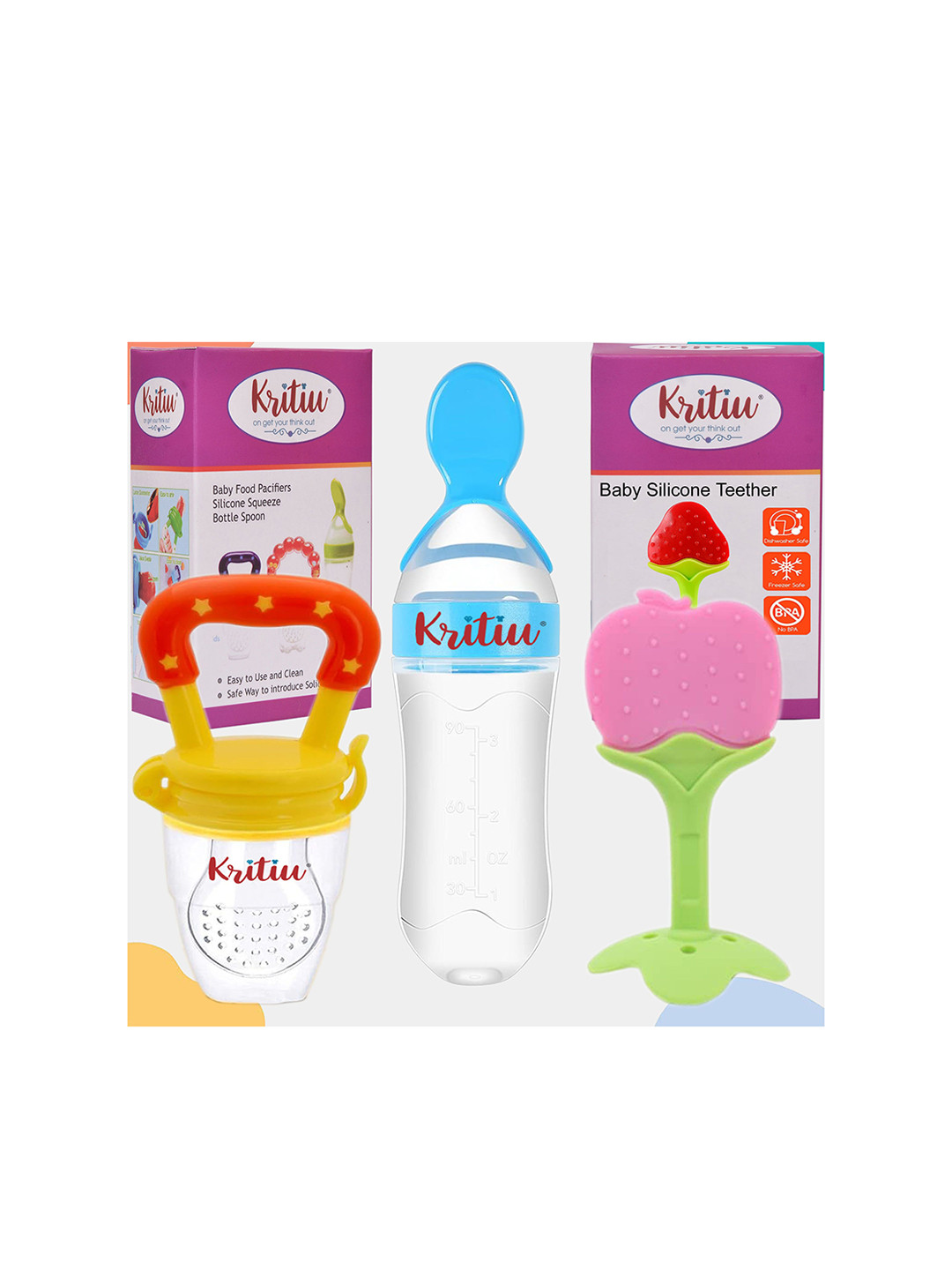 Kritiu Set Of 3 Food & Fruit Feeder With Stand Teether