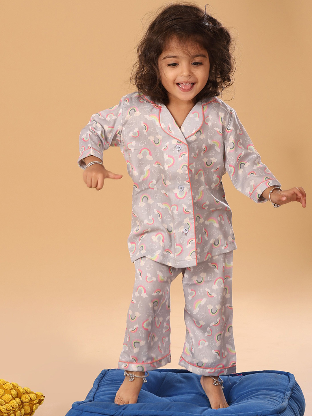 The Mini Trunk Grey Rainbow Printed Night Suit