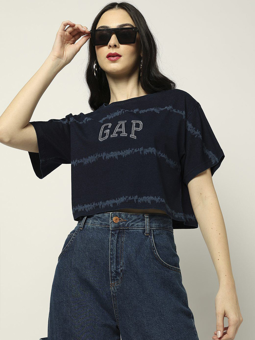 GAP Women Brand Logo Printed Round Neck Cotton Boxy T-shirt