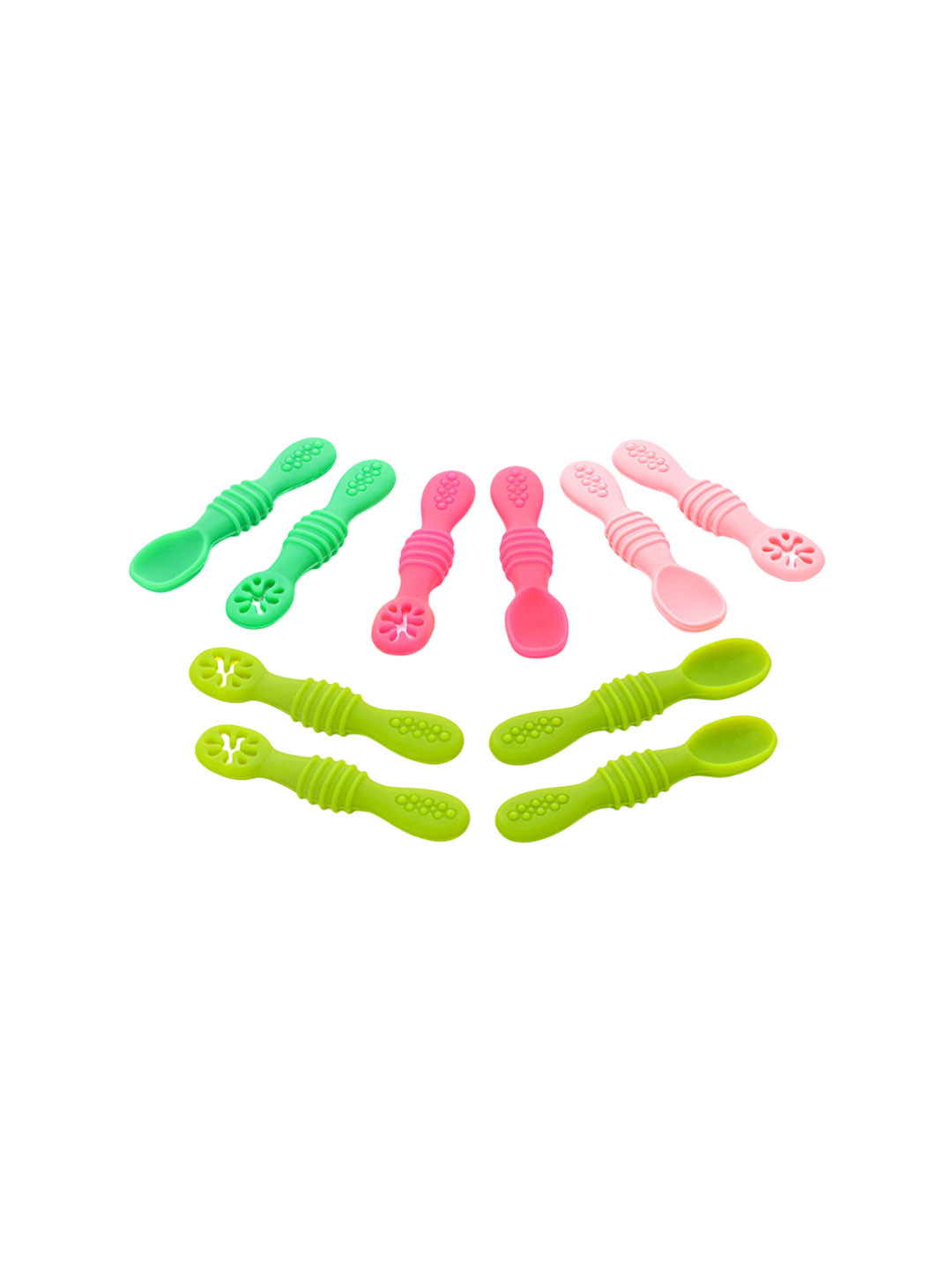 Aditi Toys 10Pc Green & Pink BPA Free Non Toxic Food Grade Silicone Baby Training Spoons