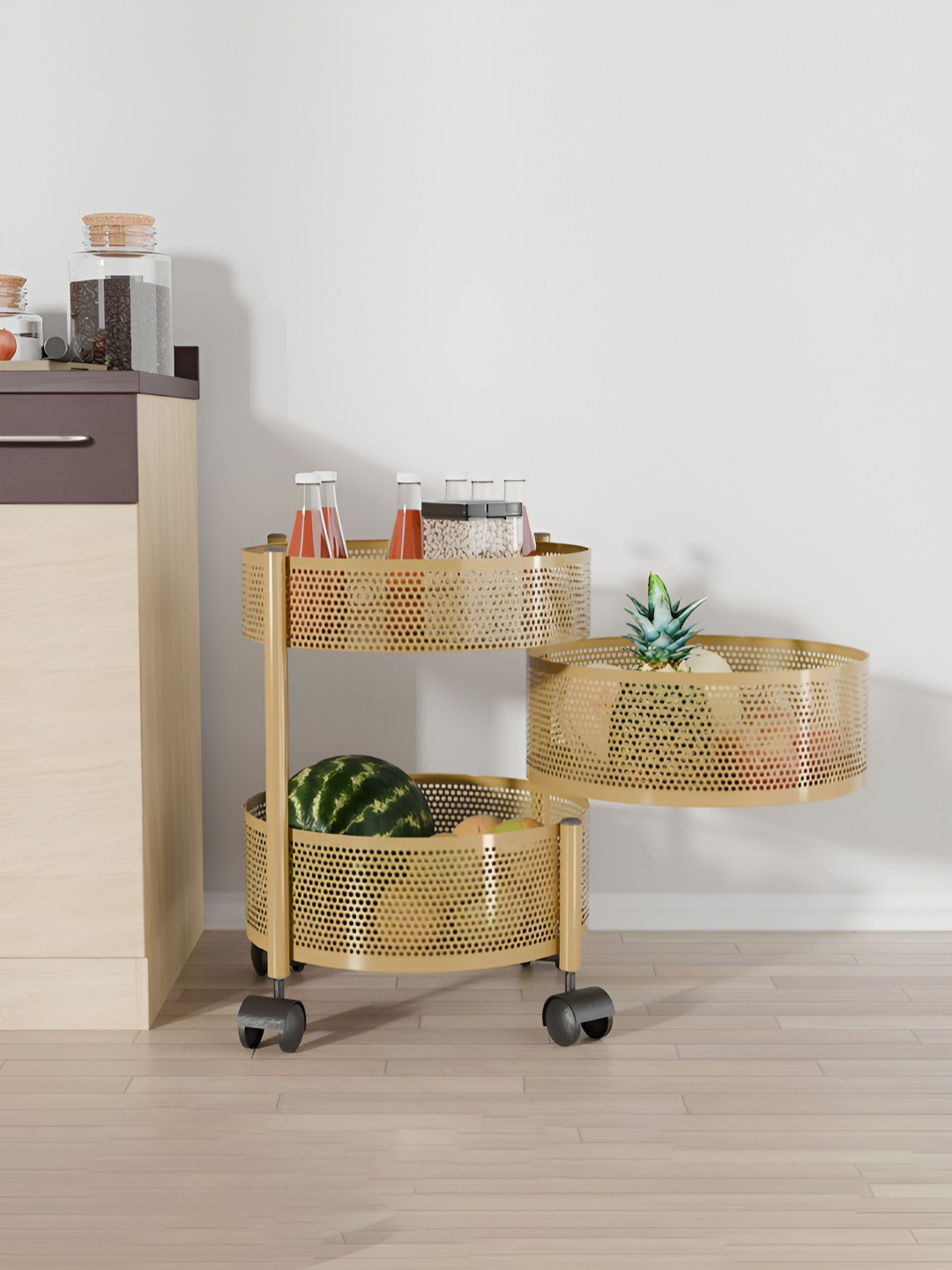 RUBOXA Gold-Toned 2+1 Layer Anti-Rust Round Shape Multi-Purpose Kitchen Organizer