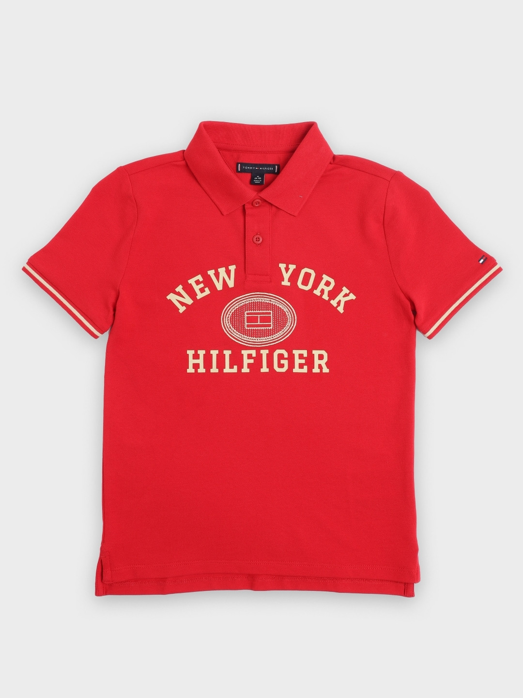 Tommy Hilfiger Boys Typography Solid Polo Collar Cotton T-shirt