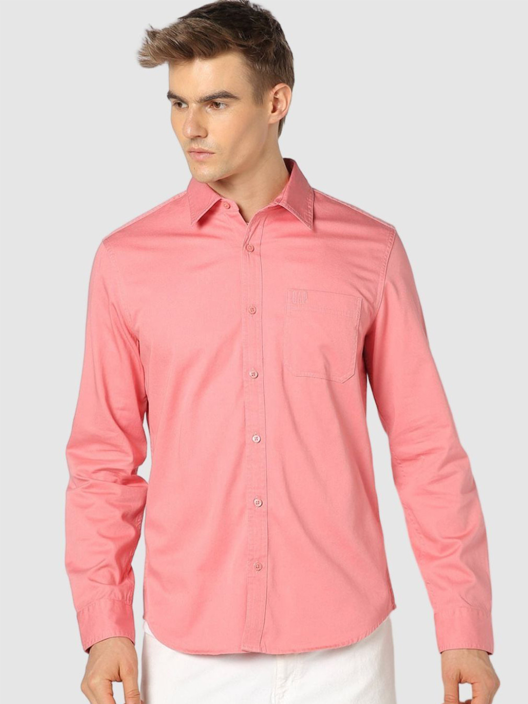 GAP Slim Fit Over-Dyed Spread Collar Twill Weave Pure Cotton Shirt