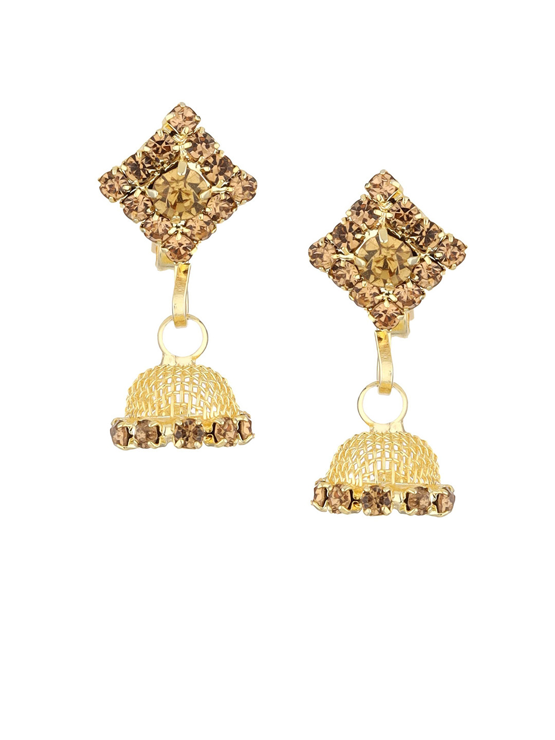 FirstBlush Gold-Plated Cubic Zirconia Studded Clip On Dome Shaped Jhumkas