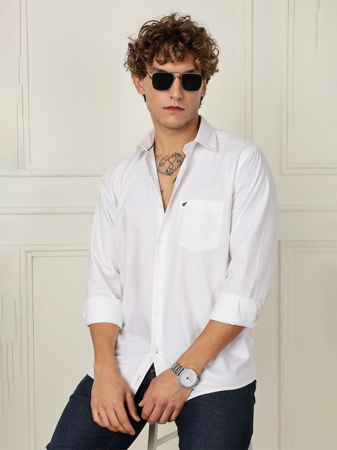 INVICTUS India Slim Fit Button-Down Collar Oxford Weave Wrinkle Free Cotton Casual Shirt