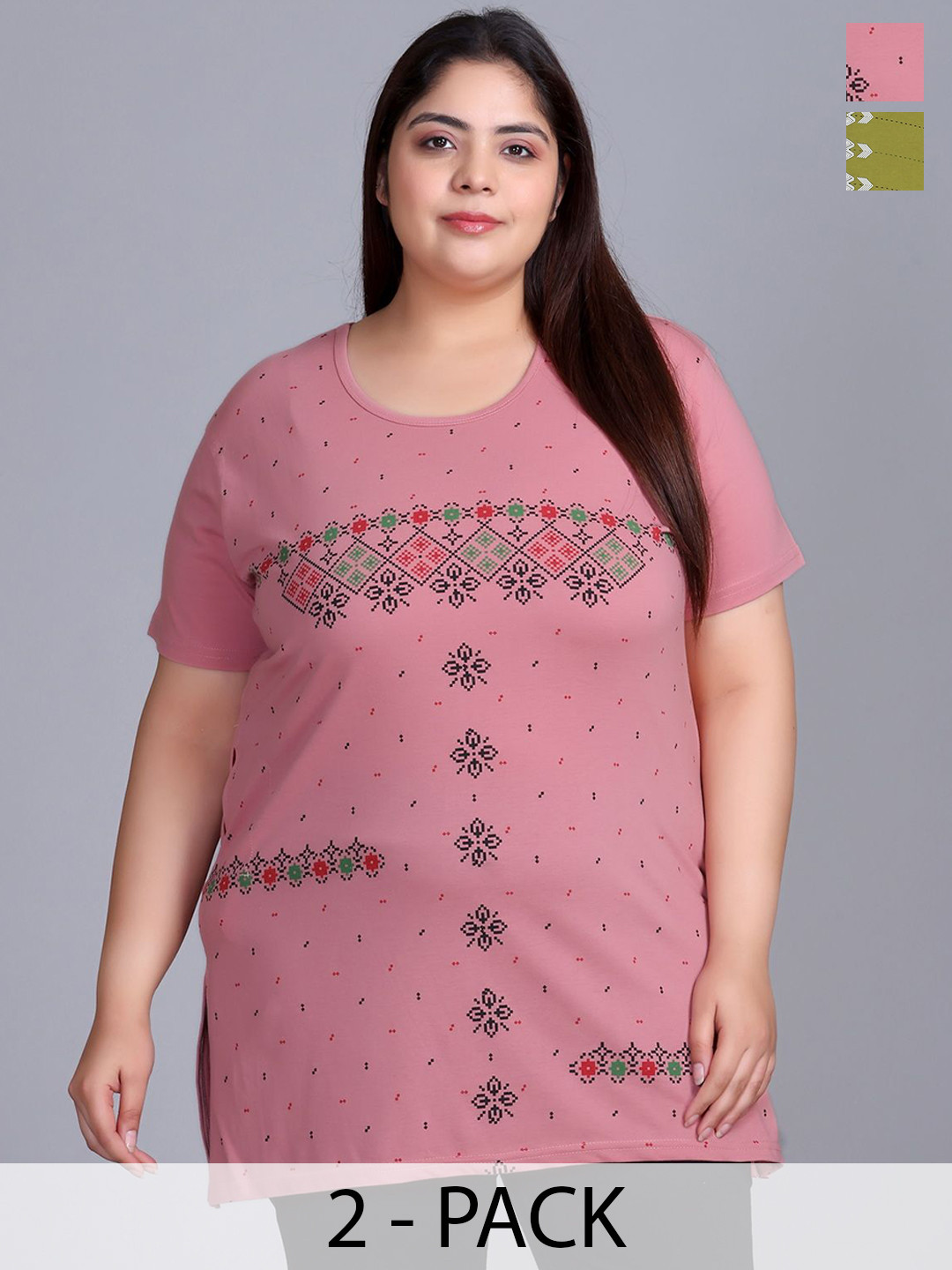 IN Love Pack Of 2 Plus Size Printed Lounge T-shirts