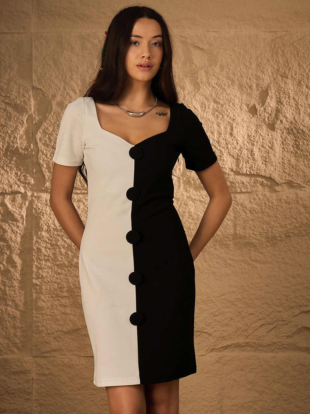 Orchid Blues Women Colourblocked Bodycon Party Dress