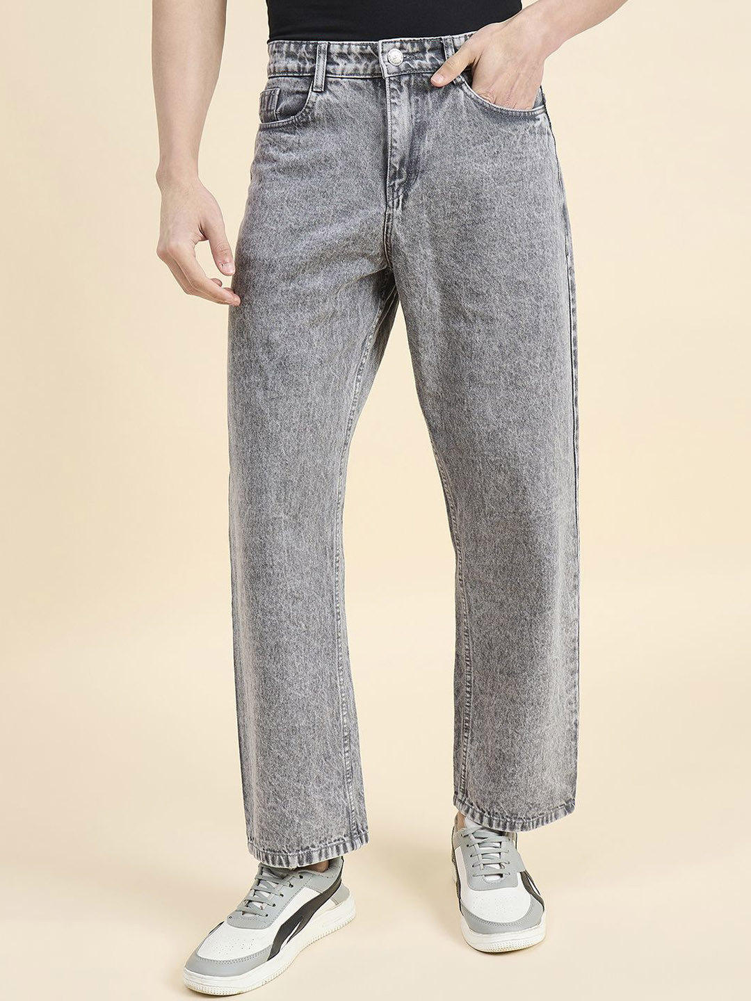 STUDIO NEXX Men Mid-Rise Heavy Fade Acid Wash Baggy Jeans