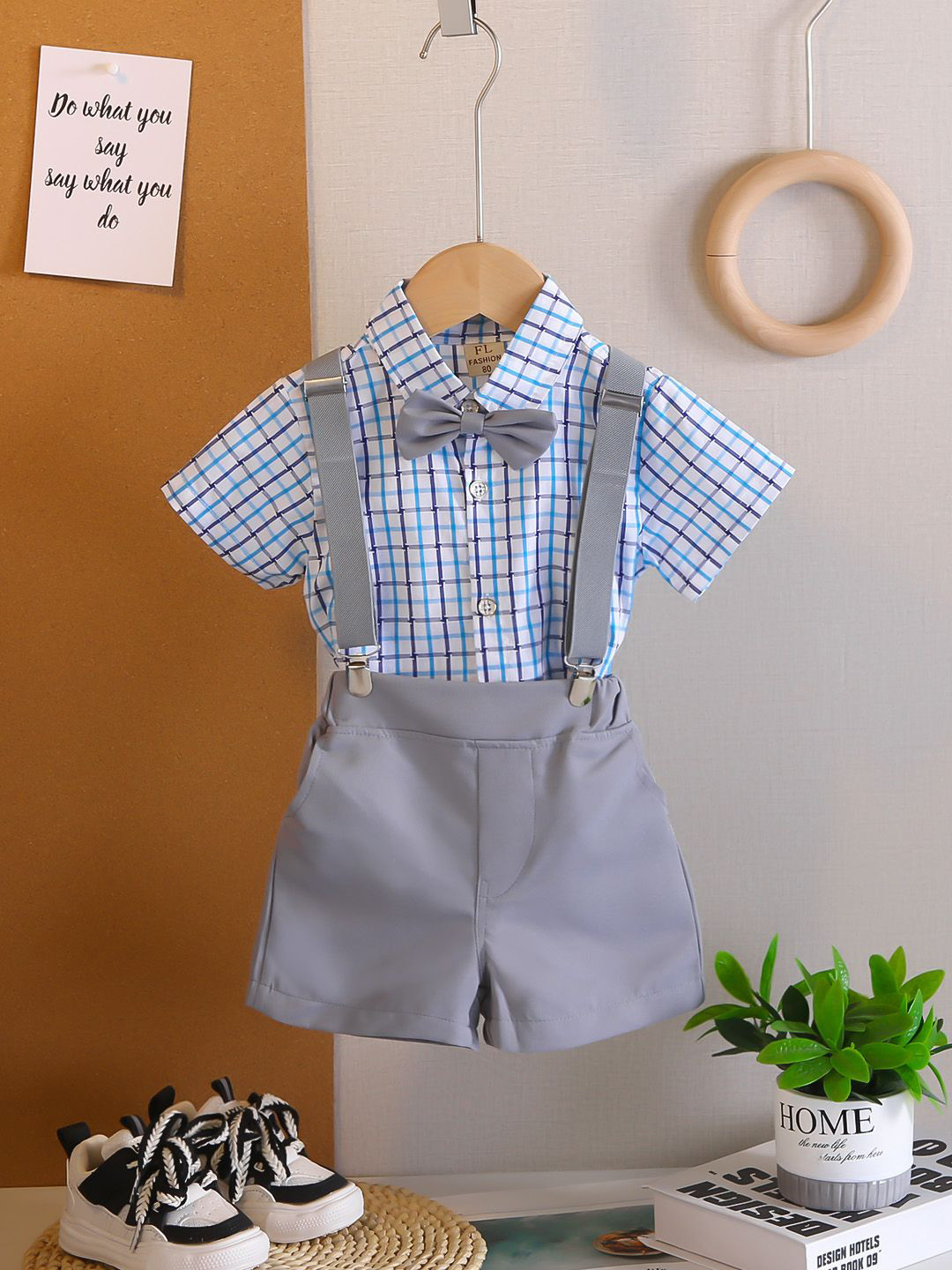 YK Boys Checked Shirt & Short Clothing Set