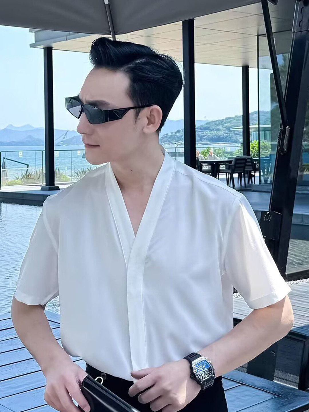 StyleCast x Revolte Collarless Short Sleeves Shirt