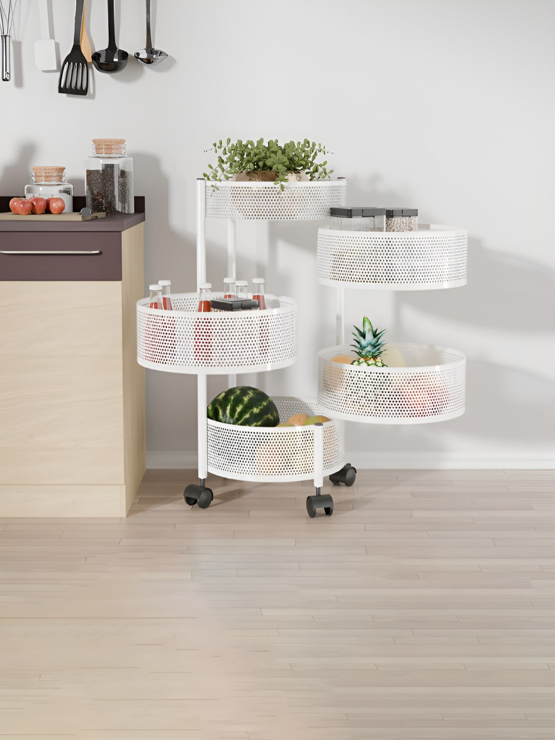 RUBOXA White 4+1 Layer Anti-Rust Round Shape Multi-Purpose Kitchen Organizer