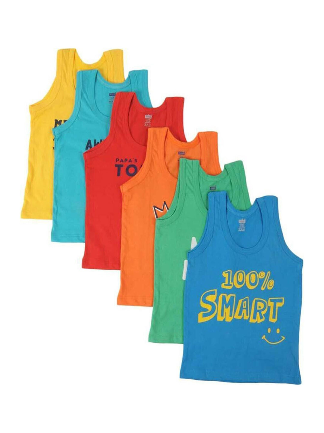 NEW TRINATH HOSIERY Boys Pack Of 6 Printed Cotton Basic Vests CM 2-3Y