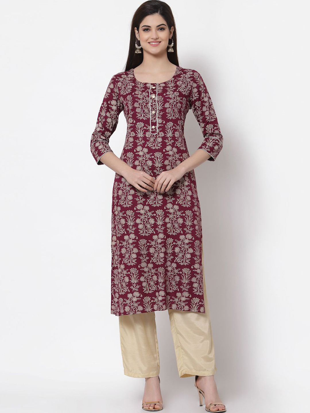 HISHAM Women Ethnic Motifs Printed Gotta Patti Straight Kurta