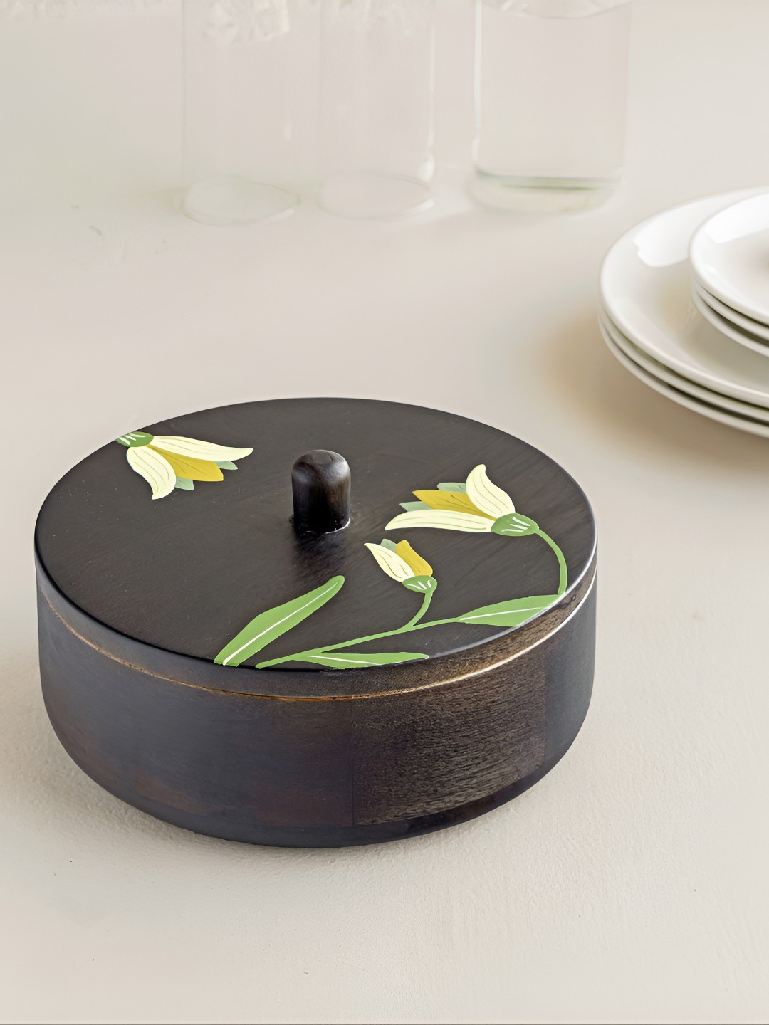 Aurum Crafts Brown Hand-Painted Wooden Roti Box