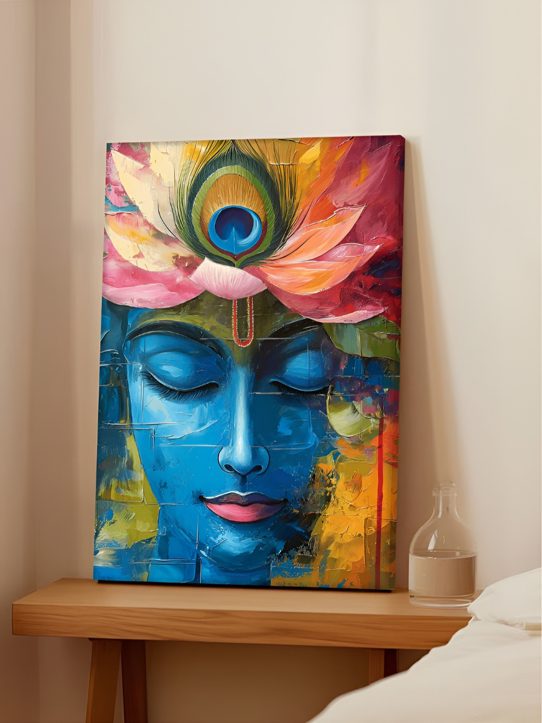 Art Street Blue & Pink Shree Krishna Closed Eyes Face Canvas Wall Art