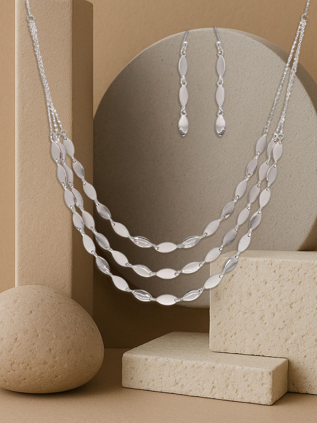 TVISVA JEWELS Rhodium-Plated & 925 Sterling Silver Layered Jewellery Set