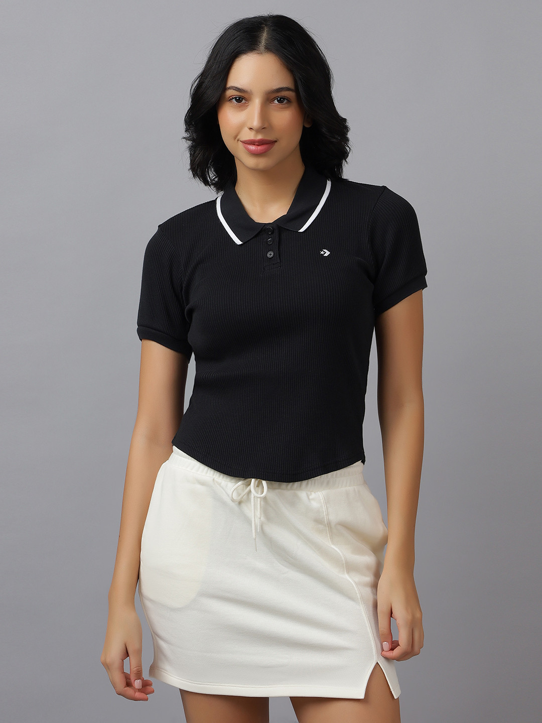 Converse Women Polo Collar Slim Fit Cotton Crop Top