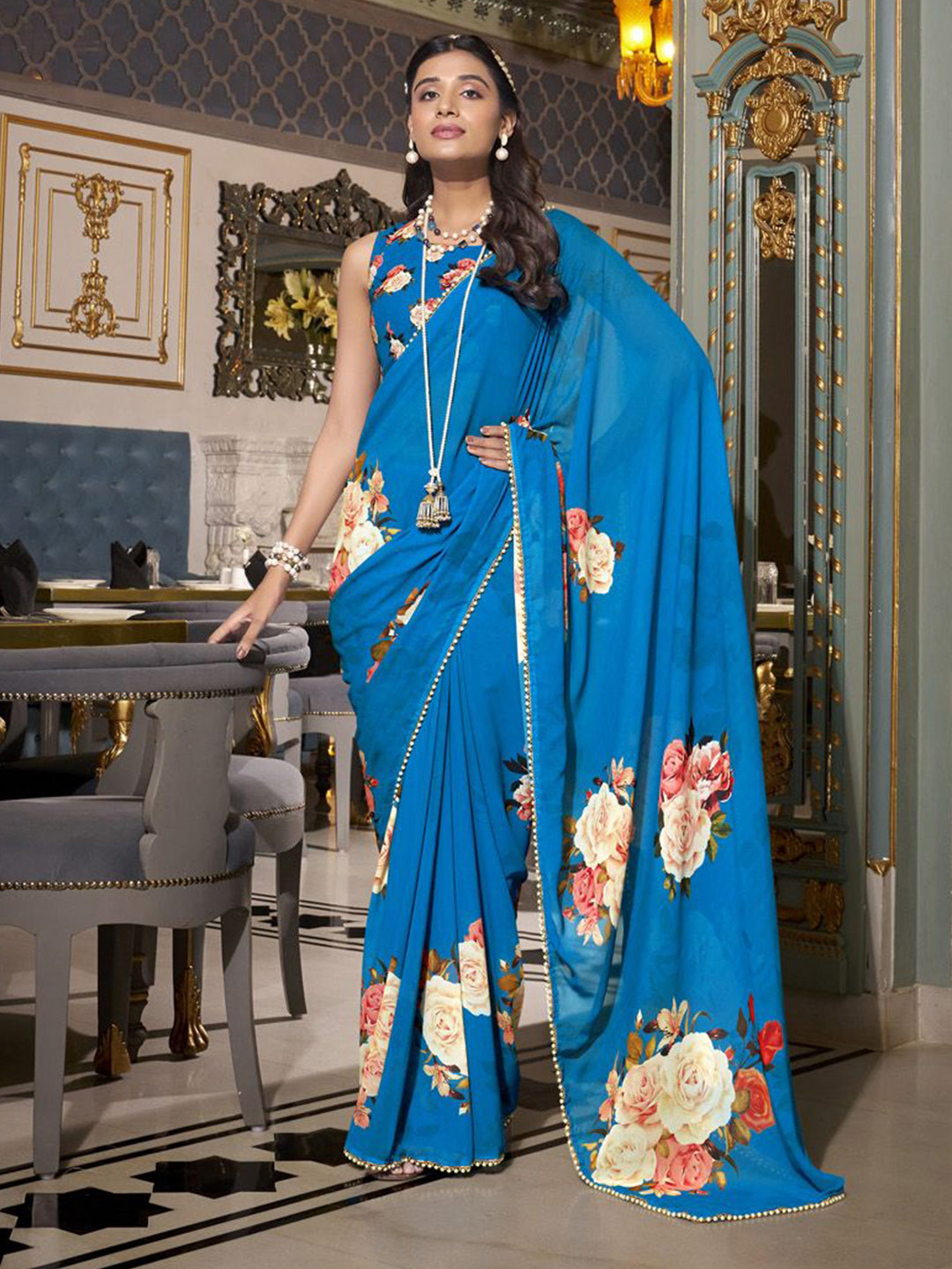 MADHAVPRIYA Floral Pure Georgette Tussar Saree