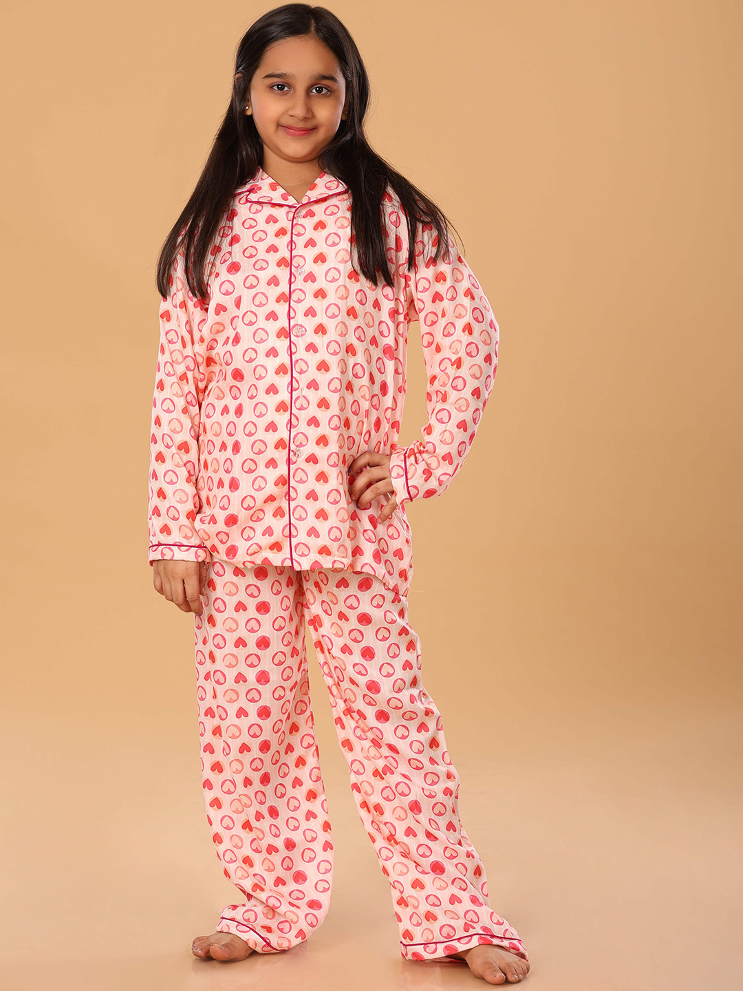 The Mini Trunk Pink Heartshaped Printed Night Suit