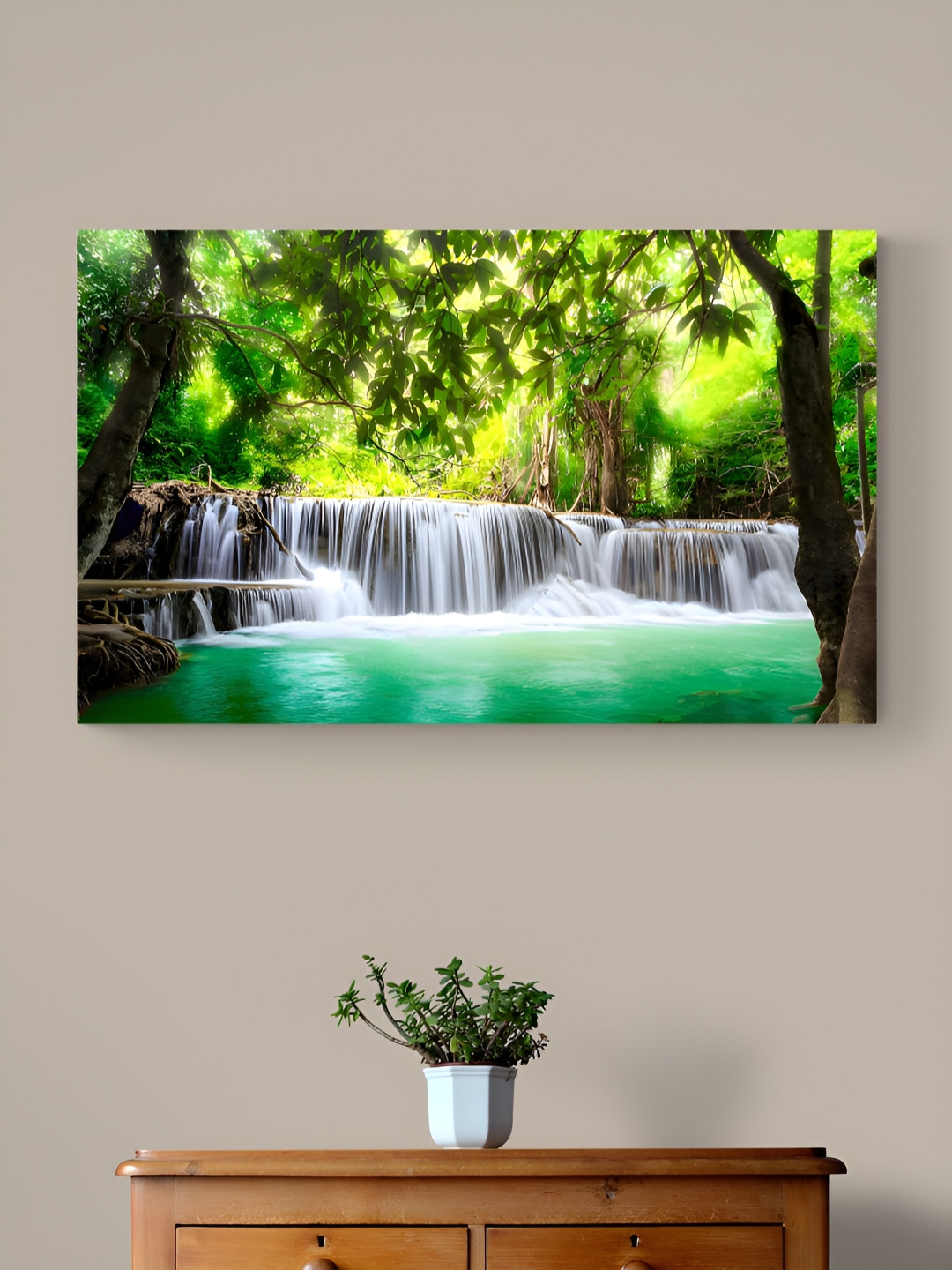 Tushaco Handicrafts Waterfall Painting Stretched Canvas Wrapped Wall Painting