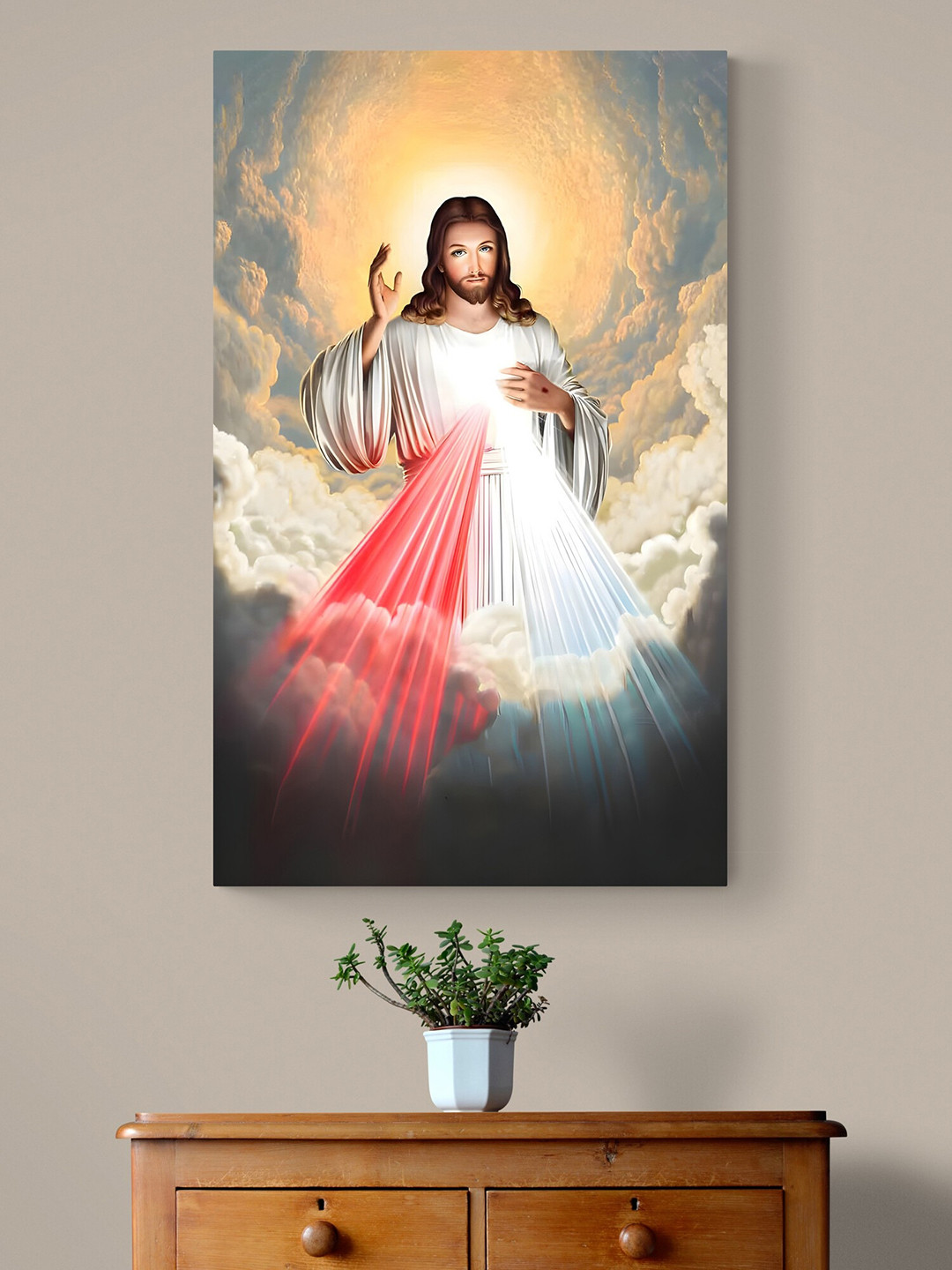Tushaco Handicrafts White & Peach Jesus Religious Canvas Wall Art