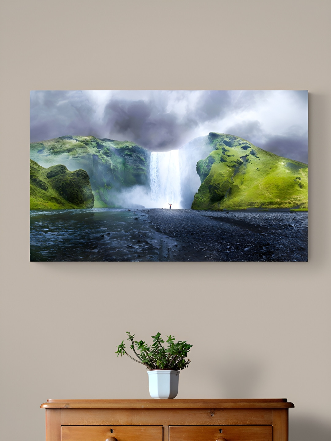 Tushaco Handicrafts Waterfall Painting Stretched Canvas Wrapped Wall Painting