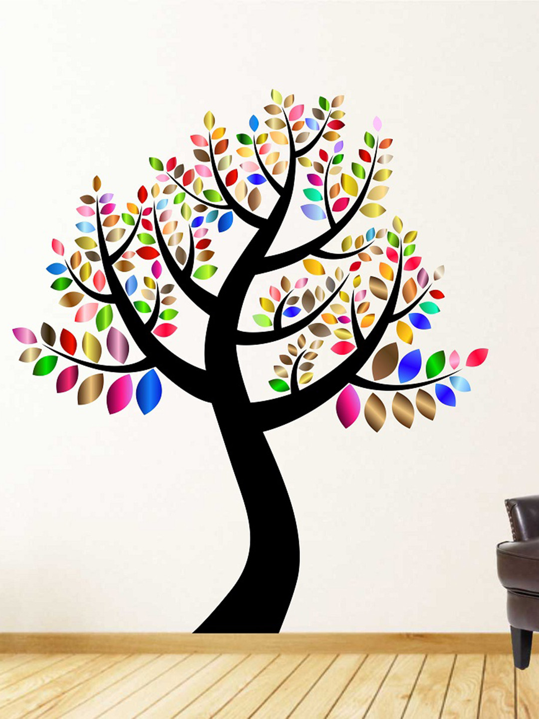 LANSTICK Black & Blue Printed Colourful Tree Wall Sticker