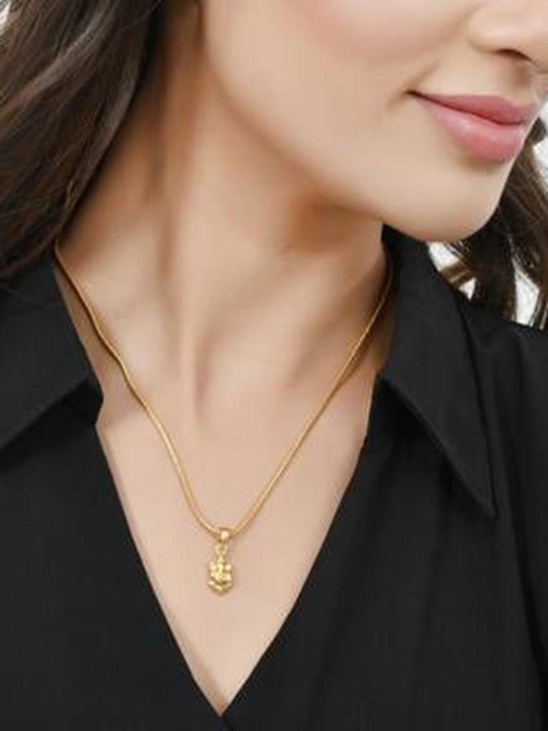 CKB JEWELS Gold-Plated Contemporary Lord Ganesha Pendants With Chains