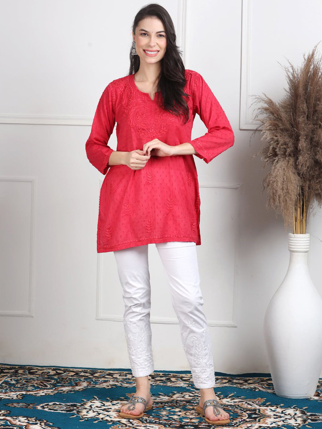 MALABIS Women Ethnic Motifs Embroidered Chikankari Regular Straight Kurti