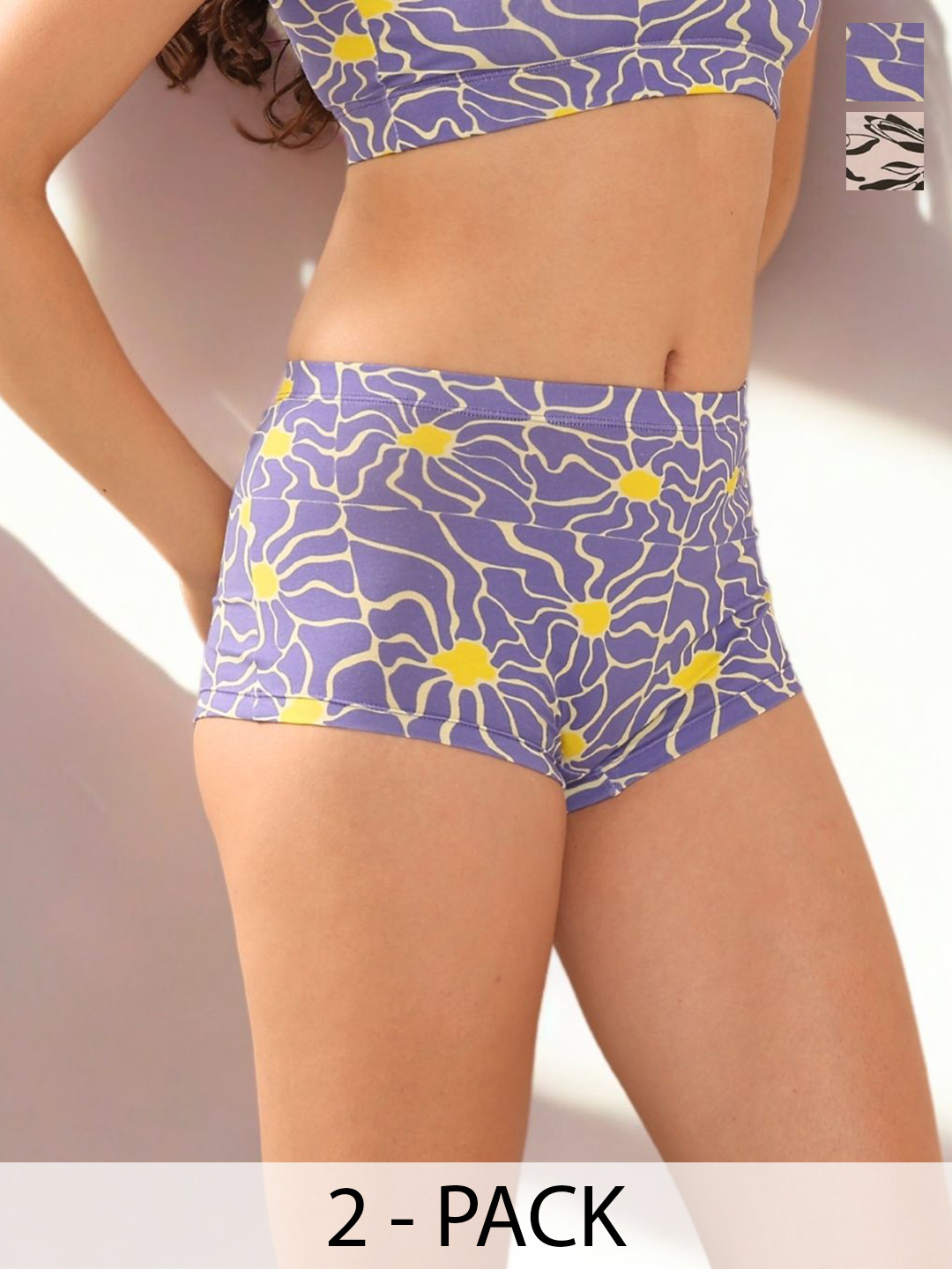 2PEACE Pack Of 2 Printed Mid-Rise Boy Shorts Briefs 2P-C-10-0102-P-S