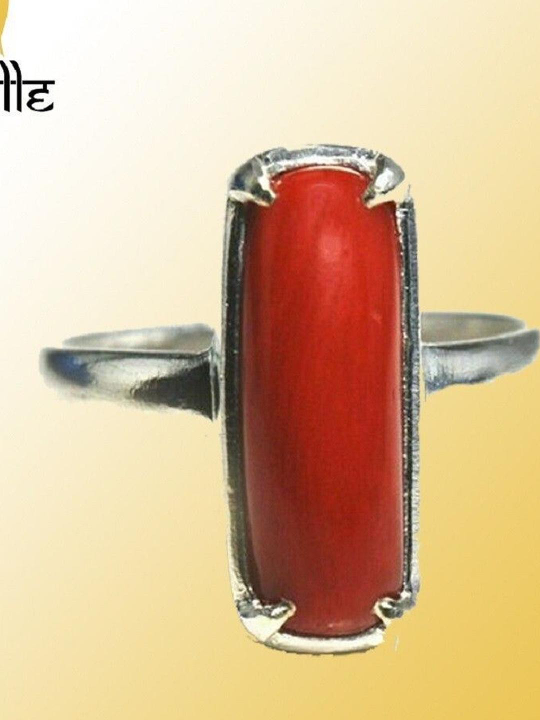 GenZcomplex 4.55 Ratti Brass Plated Moonga Studded Finger Ring