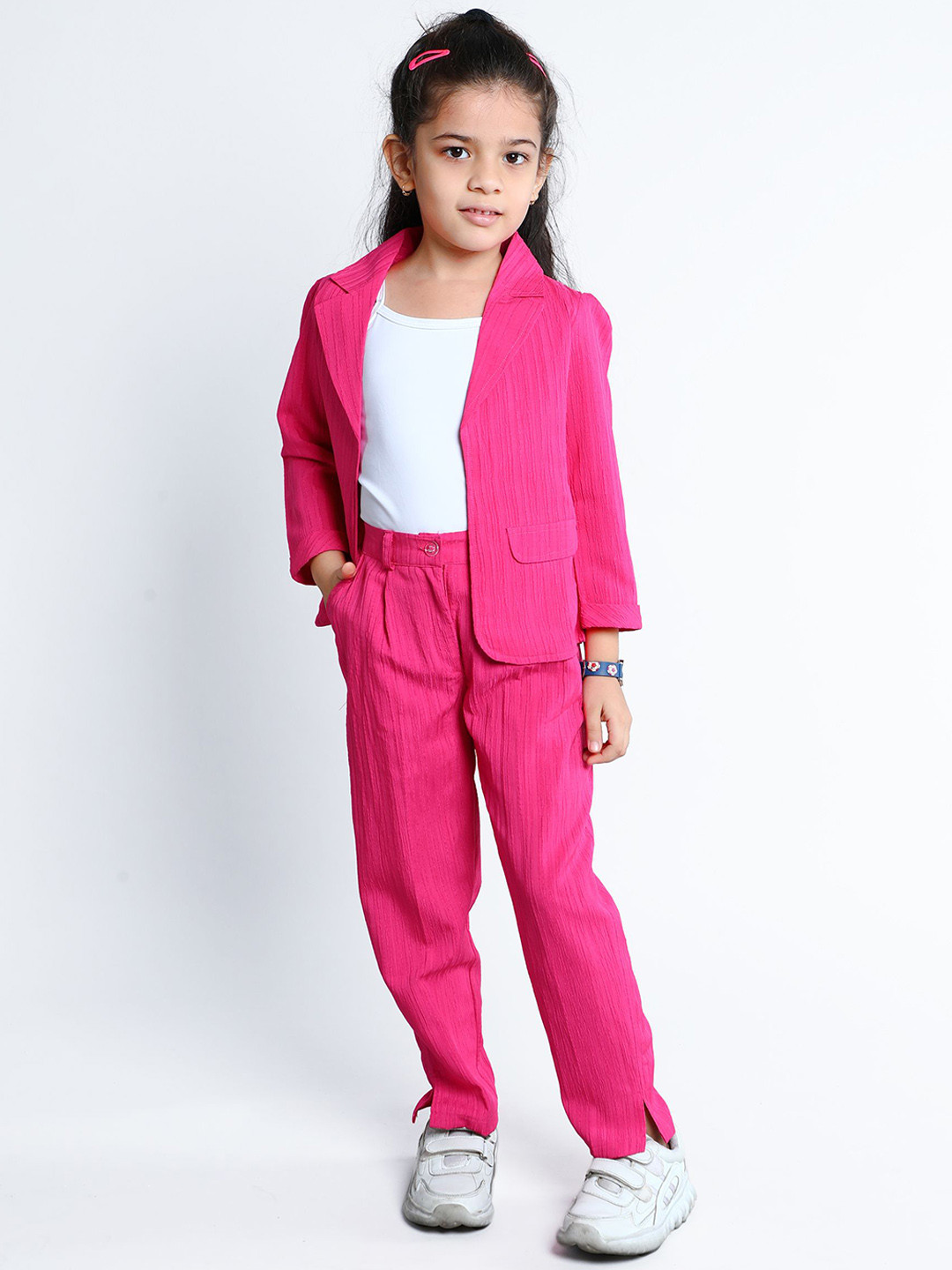 Ministitch Girls Round Neck Sleeveless T-Shirt With Waistcoat & Trousers