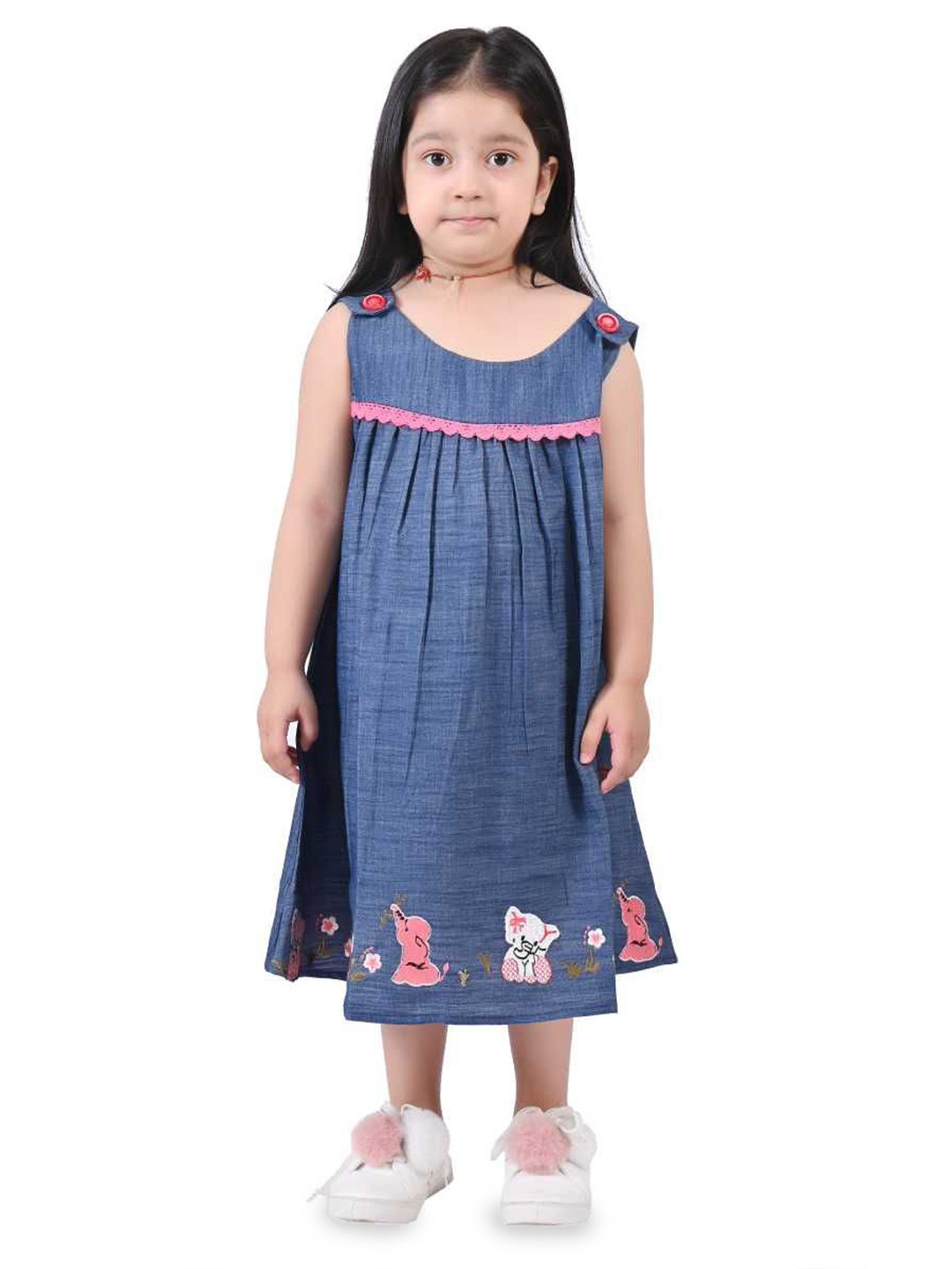 Cloth Bites Girl's Graphic Embroidered Gathered or Pleated Cotton A-Line Dress