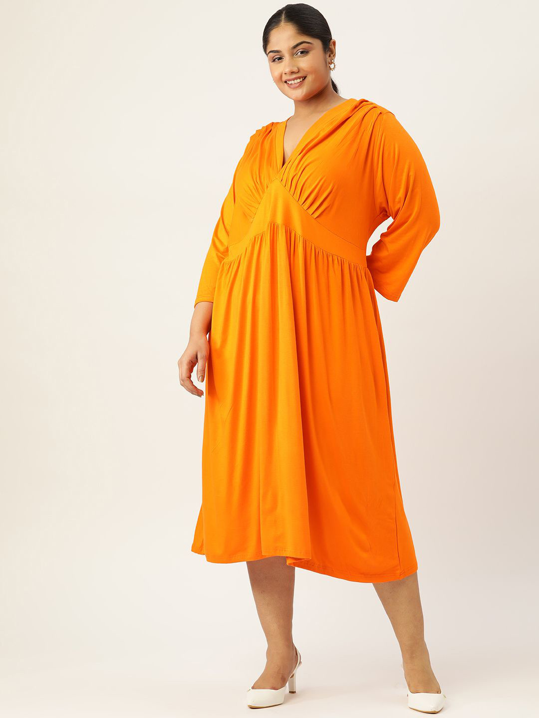 theRebelinme V-Neck A-Line Midi Dress