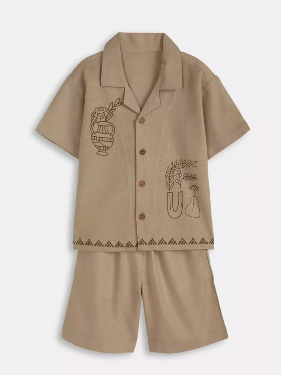 roopvastra Boys Embroidered Pure Cotton Shirt With Shorts