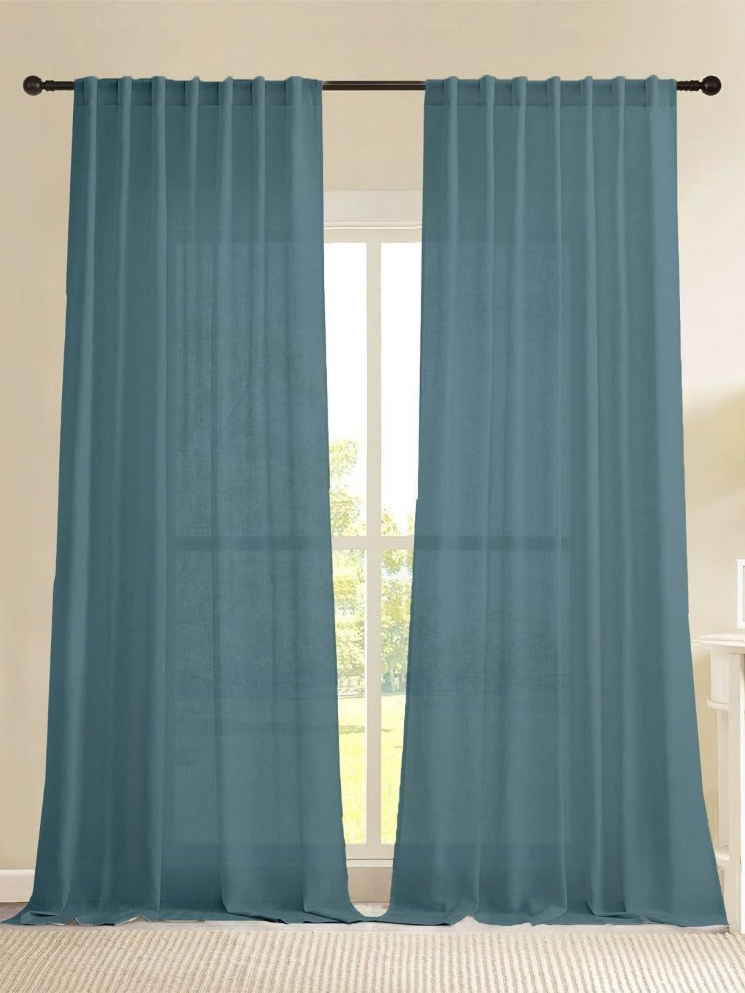 HOMEMONDE Cotton Sheer Curtains 8 Feet Long Set of 2 Back Tab Door Curtain