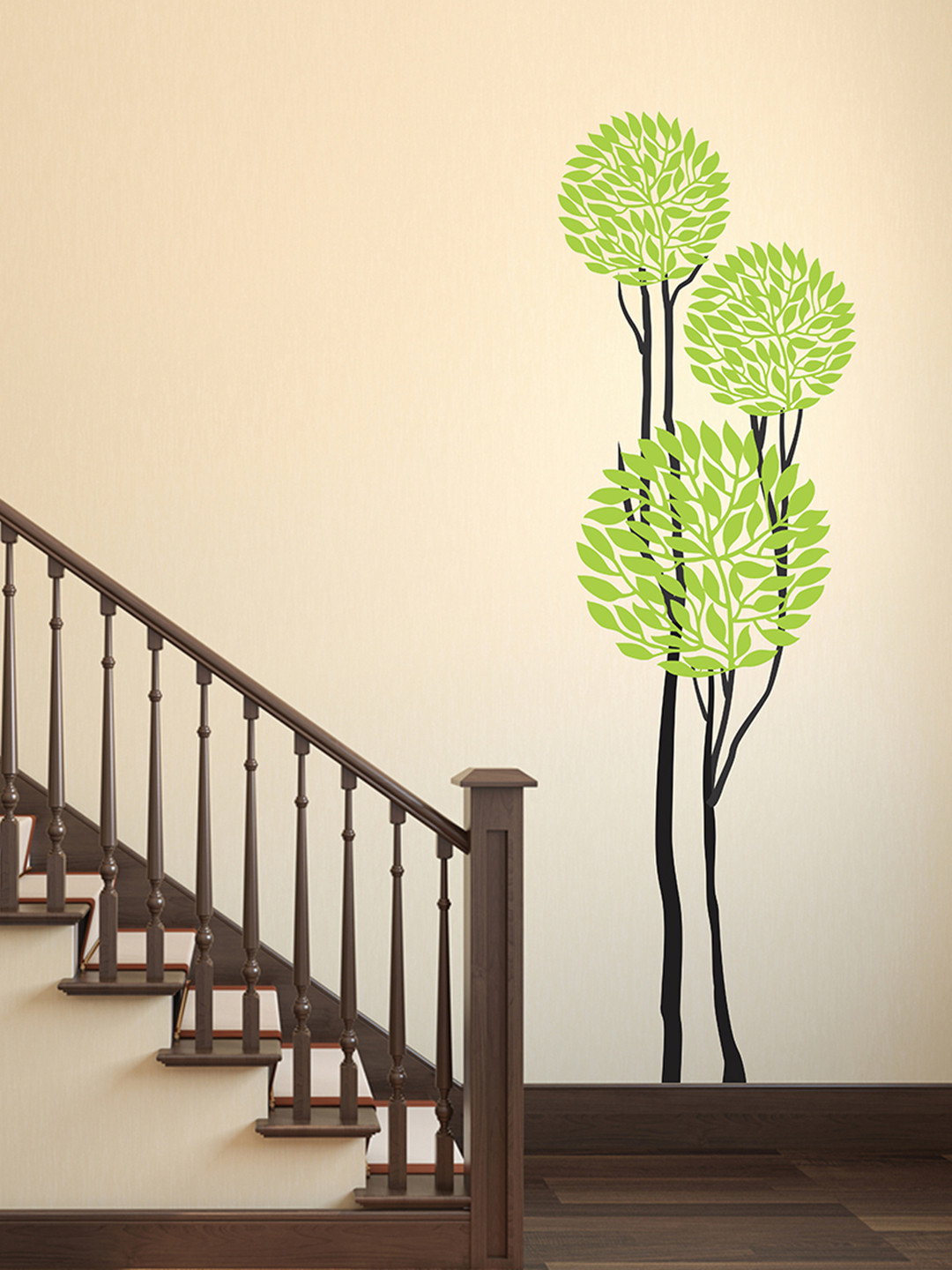 LANSTICK Green & Black Printed Tree With Birds Wall Sticker