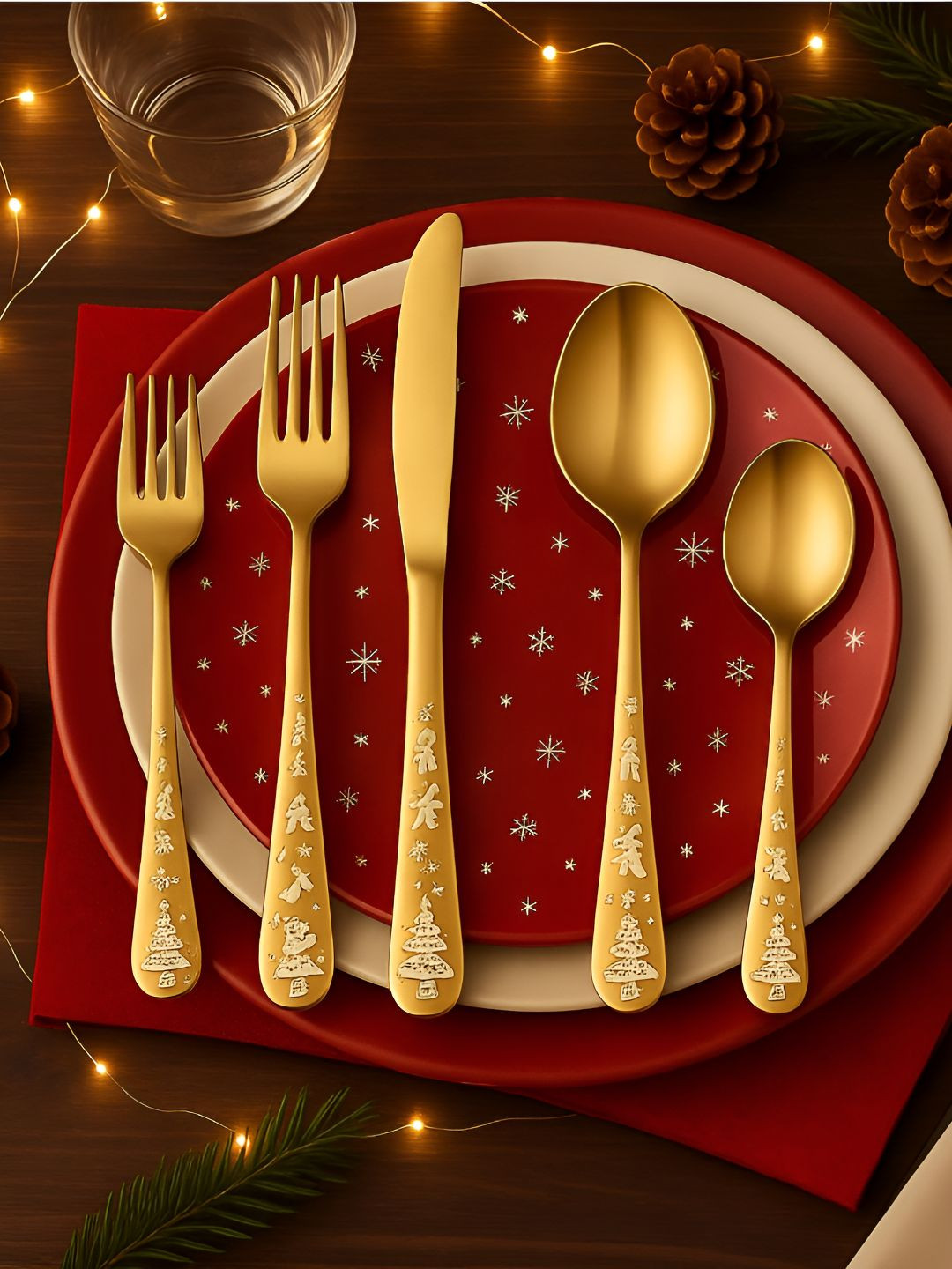 Myntra Elegant Homes 20-Pcs Aurum Gold-Toned Stainless Steel Silverware Cutlery Set