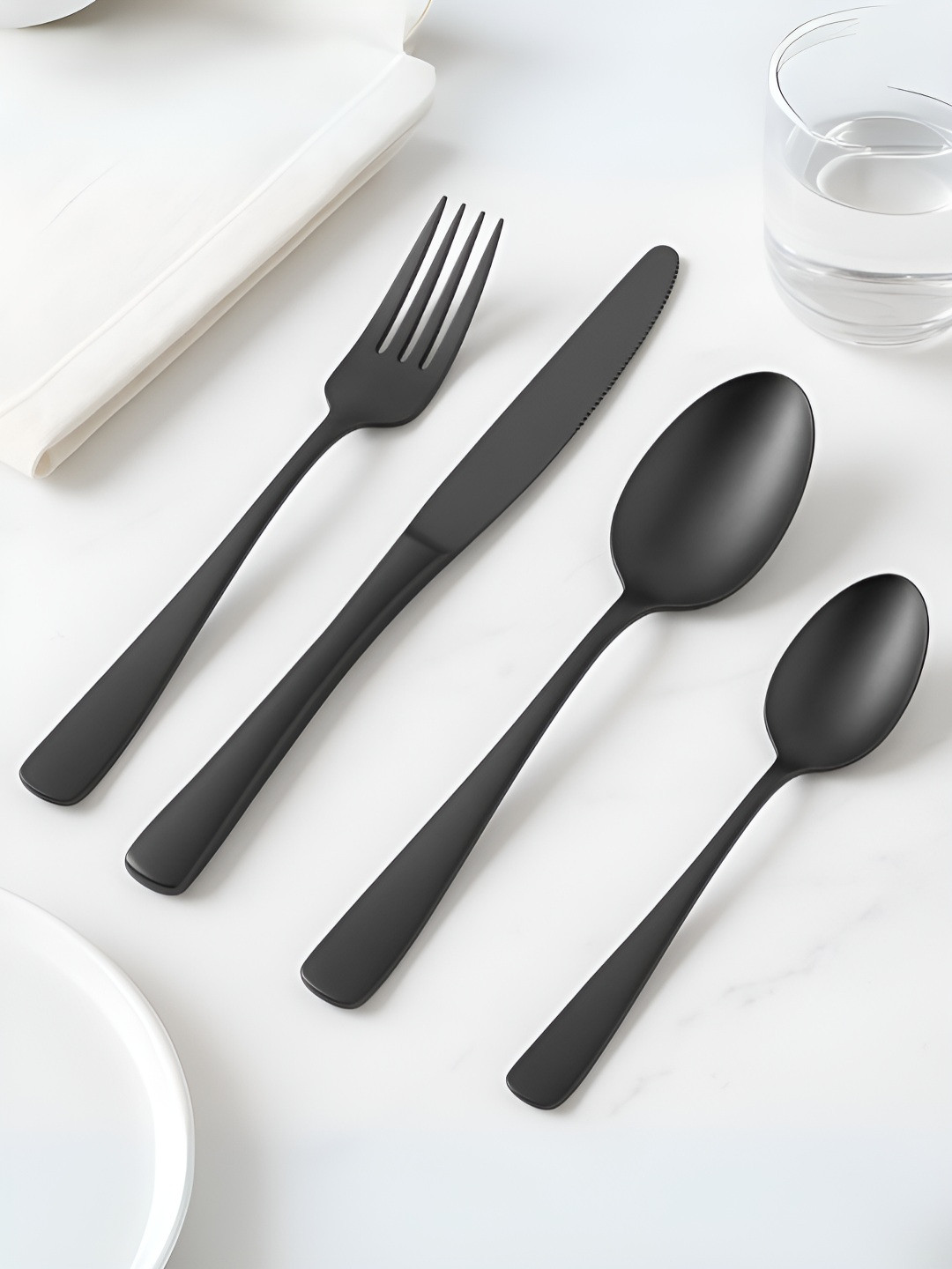 Myntra Elegant Homes Set Of 20 Charcoal Black Silverware Stainless Steel Cutlery Set