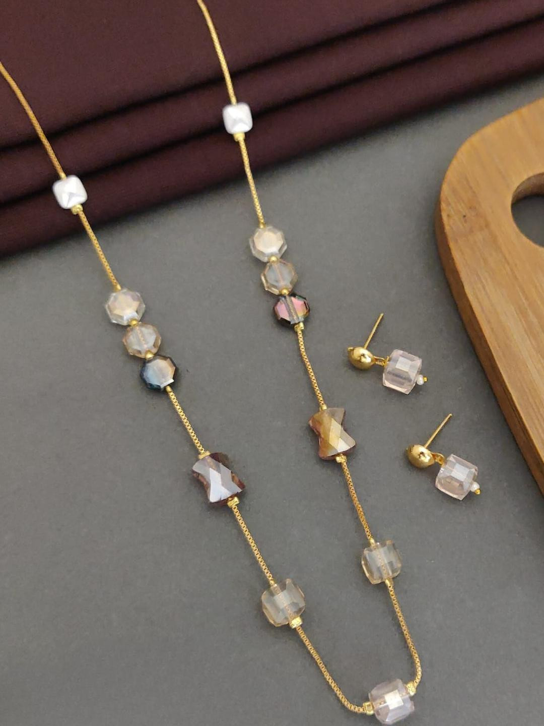RACHANA FASHION Gold Plated White Stone Studded Necklace with Earrings