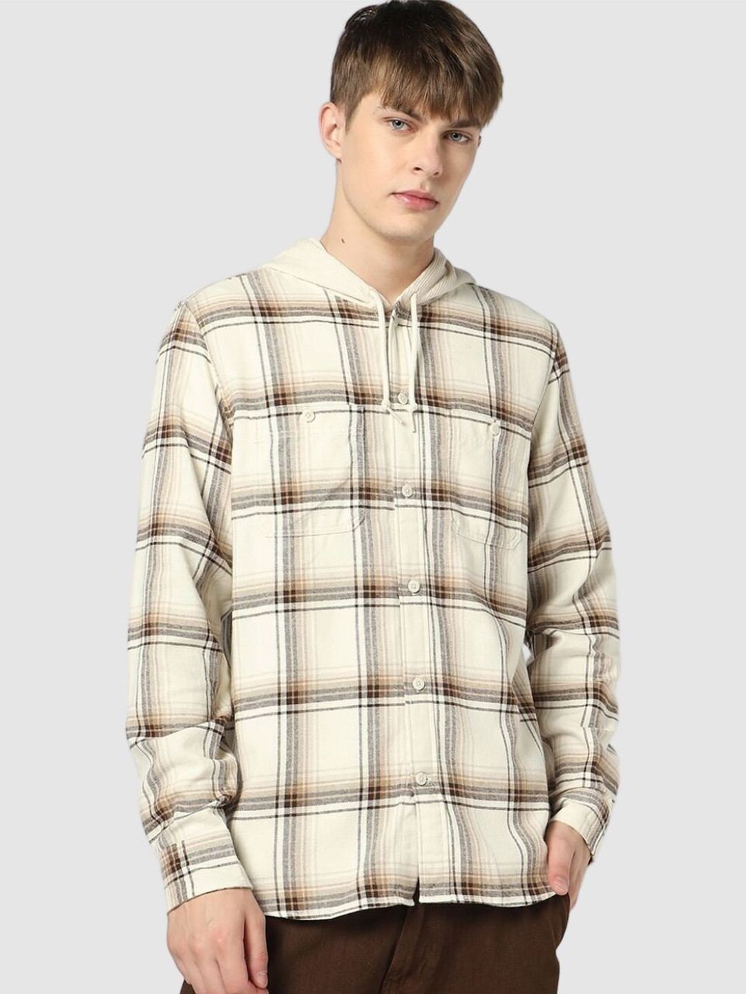 GAP Checked Pure Cotton Hooded Flannel Shirt