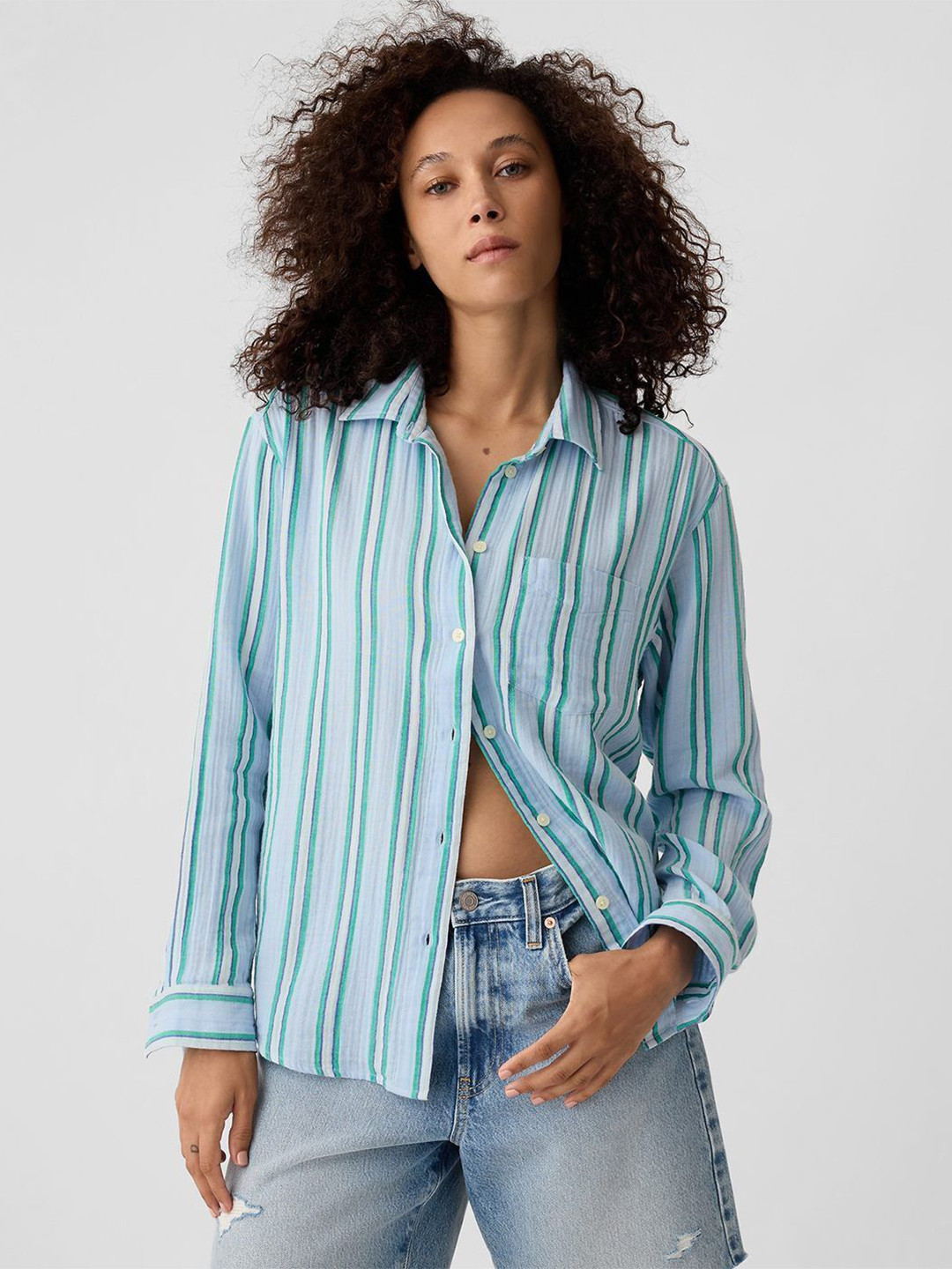 GAP Gauze Vertical Striped Pure Cotton Big Shirt