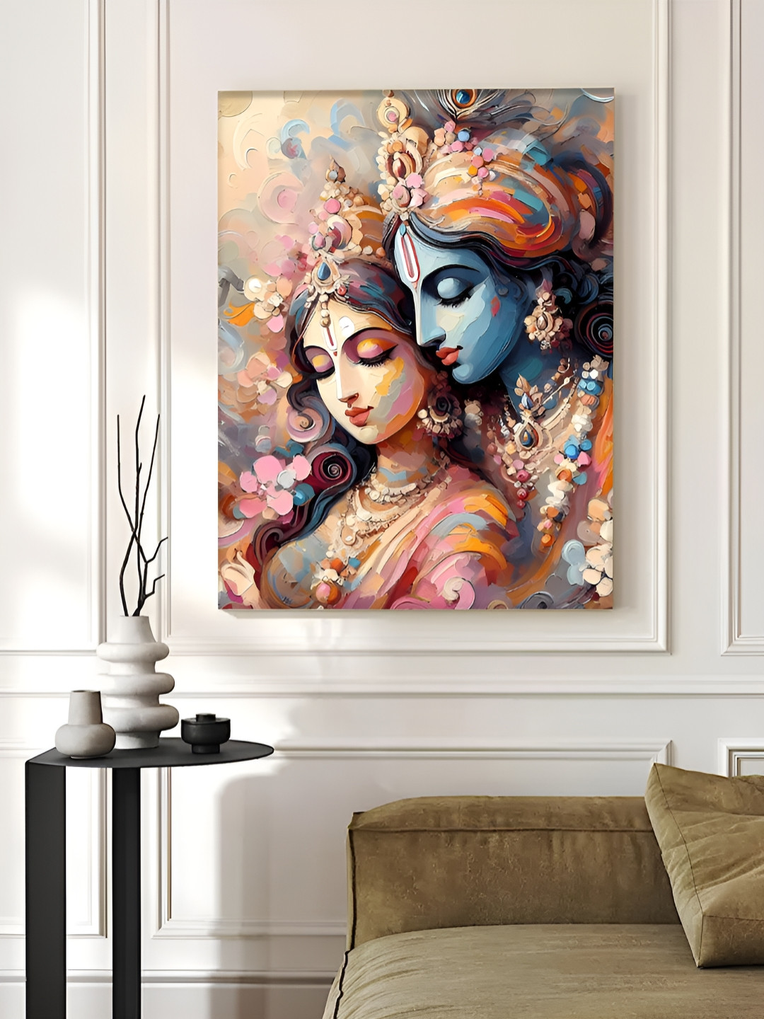Myntra Elegant Homes Pink & Blue Shree Radha Krishna Canvas Religious Wall Art