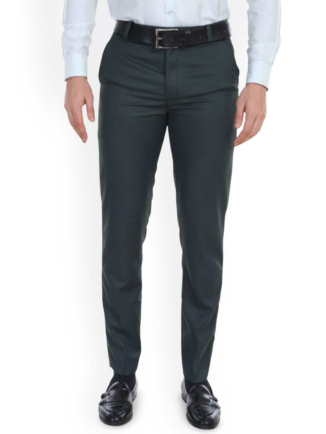 THE TURQUOISE TURTLE Men Regular Fit Green Formal Trousers
