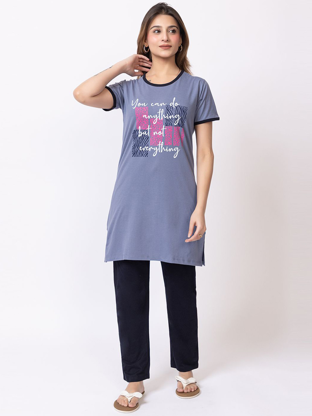 Lady Leaf Women Typography Printed T-shirt & Pyjamas