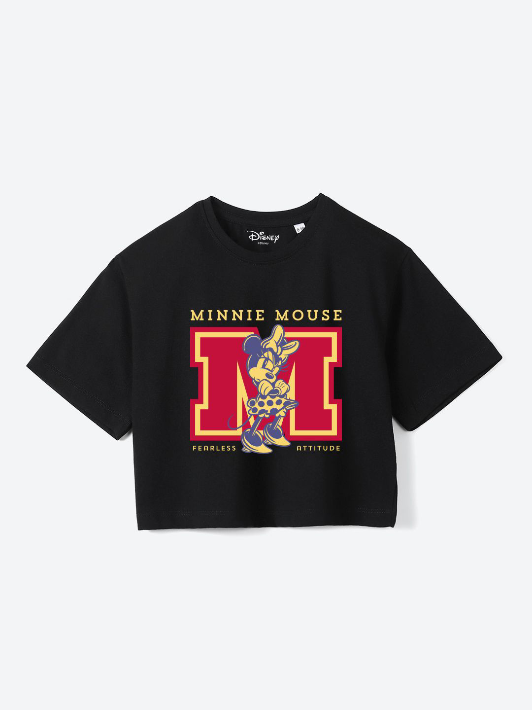 YK Disney Girls Minnie Mouse Printed Pure Cotton Boxy T-shirt