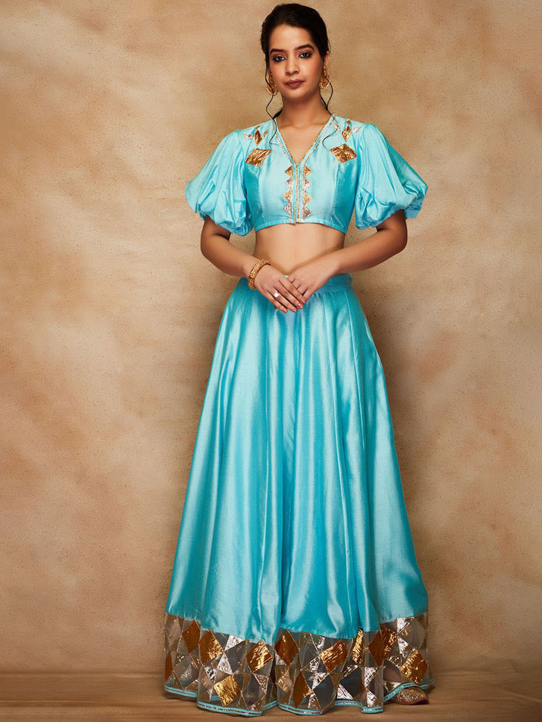 Gulabo by Abu Sandeep Women V-Neck Puff Sleeves Crop Top